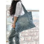 New Vintage Blue Women Handbag Large Capacity U Flag Cross Denim Bag Ca Oulder Bag Canvas Tote 2 Crs
