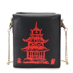 Chinese Tower Print Pu Leather Ladies Handbag Lty Cute Women Girl Oulder Bag Mesger Bag For Women Totes Bag