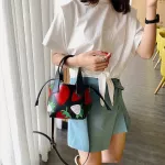 Women's 2-Piece Dratring Crossbody Bags Luxury Ladies Handbag New Strawberry Print Pu Leather Fe Oulder Bags