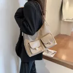 Solid Cr Pu Leather Bag Oulder Bag For Women Multiple Pocets Designer Handbag Large Capacity -Handle Bags