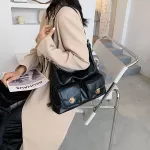 Solid Cr Pu Leather Bag Oulder Bag For Women Multiple Pocets Designer Handbag Large Capacity -Handle Bags