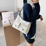 Solid Cr Pu Leather Bag Oulder Bag For Women Multiple Pocets Designer Handbag Large Capacity -Handle Bags