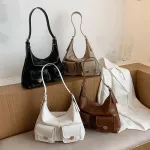 Solid Cr Pu Leather Bag Oulder Bag For Women Multiple Pocets Designer Handbag Large Capacity -Handle Bags