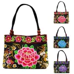 Bag Women Women Ethnic Peony Brdery Handbag Beaded Handle Zip Canvas Tote Bag Bags For Women