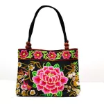 Bag Women Women Ethnic Peony Brdery Handbag Beaded Handle Zip Canvas Tote Bag Bags For Women