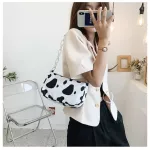 Fe Oulder Bag Cow Mil Striped Print Multipose Underarm Handbag Totes Cute Daily Single-Oulder Bag For Women