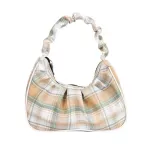 New Vintage Nylon Women Underarm Oulder Bags Plaid Pattern -Handle Bags Ladies Elnt Pleated Sml Handbag