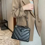 Portable Solid Lattice Pattern Handbags Pu Leather Oulder Underarm Bags Women Square Chain Ca Street -Hand Totes