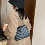 Portable Solid Lattice Pattern Handbags Pu Leather Oulder Underarm Bags Women Square Chain Ca Street -Hand Totes