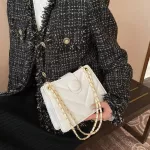 Portable Solid Lattice Pattern Handbags Pu Leather Oulder Underarm Bags Women Square Chain Ca Street -Hand Totes