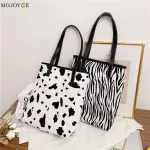 Women Pu Leather Cow Pattern Printing Oulder Ng Bag Vintage Ladies Large Capacity -Handle Tote Handbags
