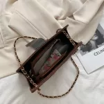 Portable Solid Lattice Pattern Handbags Pu Leather Oulder Underarm Bags Women Square Chain Ca Street -Hand Totes