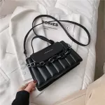 กระเป๋าทรงเหลี่ยม กระเป๋าหนัง หนังนิ่ม ลายตาราง กระเป๋าสะพายข้าง ประดับด้วยสายโซ่ กระเป๋าแฟชั่น กระเป๋าผู้หญิง สไตล์เกาหลี