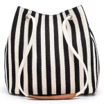 Casual Stripe Pattern Women's Handbag Bucket Canvas Top-Handle Drawstring Female Beach Shopping Bag 2018 Hot
