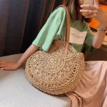 Casual Rattan Women Shoulder Bags Circle Straw Handbags Big Capacity Handmae Summer Totes Lady Round Boho Beach Treval Sac j4s