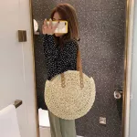 Casual Rattan Women Shoulder Bags Circle Straw Handbags Big Capacity Handmae Summer Totes Lady Round Boho Beach Treval Sac j4s