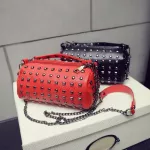 Chain shoulder bag for women 2020 small handbag purse with rivets female tassel crossbody bags mini clutch Red Black Bucket Bag