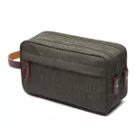 Casual Canvas Cosmetic Bag with Leather Handle Travel Men Wash Shaving Women Toiletry Storage Waterproof Toilet Organizer Bag