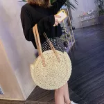 Casual Rattan Women Shoulder Bags Circle Straw Handbags Big Capacity Handmae Summer Totes Lady Round Boho Beach Treval Sac j4s