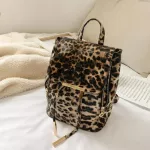Casual Women Backpacks Fashion Leopard Schoolbags PU Leather Girls Retro Adjusted Belt Rucksacks Travel Bag School Shoulder Bags