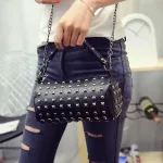 Chain shoulder bag for women 2020 small handbag purse with rivets female tassel crossbody bags mini clutch Red Black Bucket Bag