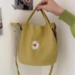 Casual Bag for Women's Solid Color Cotton Canvas Shoulder Bag Daisy Handbag Ladies Girls  Vintage Buckle Bucket Bag Cloth Bucket