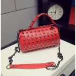Chain shoulder bag for women 2020 small handbag purse with rivets female tassel crossbody bags mini clutch Red Black Bucket Bag