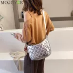 Casual Shoulder Crossbody Bag Women Cotton Padded Lattice Pattern Solid Color Messenger Satchel Bags