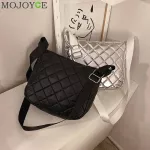 Casual Shoulder Crossbody Bag Women Cotton Padded Lattice Pattern Solid Color Messenger Satchel Bags