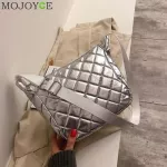 Casual Shoulder Crossbody Bag Women Cotton Padded Lattice Pattern Solid Color Messenger Satchel Bags