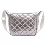Casual Shoulder Crossbody Bag Women Cotton Padded Lattice Pattern Solid Color Messenger Satchel Bags