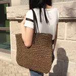 casual straw large capacity totes wicker woven women shoulder bags rattan handbags summer beach big purses lady travel bali bag