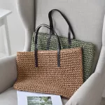 casual straw large capacity totes wicker woven women shoulder bags rattan handbags summer beach big purses lady travel bali bag