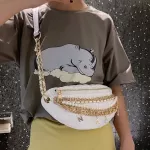 Cool Chain Gold Letters Plaid Leather Fanny Waist Pack Waist Bag Casusl Waterproof Antitheft Leather Muti-function Bag for Women