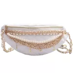 Cool Chain Gold Letters Plaid Leather Fanny Waist Pack Waist Bag Casusl Waterproof Antitheft Leather Muti-function Bag for Women