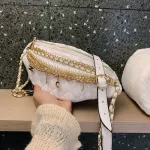 Cool Chain Gold Letters Plaid Leather Fanny Waist Pack Waist Bag Casusl Waterproof Antitheft Leather Muti-function Bag for Women