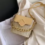 Contrast color Weave Chain Tote bag 2020 Summer New High-quality Straw Women's Designer Handbag Lock Shoulder Messenger Bag