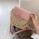 Contrast color Weave Chain Tote bag 2020 Summer New High-quality Straw Women's Designer Handbag Lock Shoulder Messenger Bag