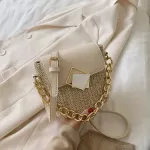 Contrast color Weave Chain Tote bag 2020 Summer New High-quality Straw Women's Designer Handbag Lock Shoulder Messenger Bag