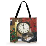 Christmas Gift Fashion Shopping Bag Reusable Ladies Tote Bag Daily Beach Bag Cartoon Painting Cat Printed Beach Bag Casual Tote