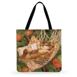 Christmas Gift Fashion Shopping Bag Reusable Ladies Tote Bag Daily Beach Bag Cartoon Painting Cat Printed Beach Bag Casual Tote