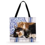 Christmas Gift Fashion Shopping Bag Reusable Ladies Tote Bag Daily Beach Bag Cartoon Painting Cat Printed Beach Bag Casual Tote