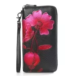 COW Leather Women Wallets Long Genuine Leather Purse Floral Clutch Wallet Large Capacity Card Holder and Phone Bag