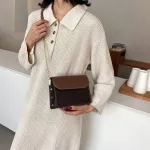 Crocodile Pattern Pu Leather Crossbody Bag For Women Contrast Cr Chain Handbags And Puses