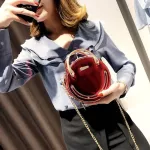 Womens Circular Pu Oulder Bags Round Solid Hard Chain Mesger Bags Students Zier Crossbody Bags L Handle