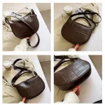 Women's Crocodile Crossbody Bag Ladies Chain Oulder Bag Leather Hf Moon Round Mesger Clutch Saddle Bag Fe Oer