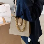 Vintage Thic Chain Tote Bag Hi-Quity Matte Pu Leather Women's Designer Handbag Travel Oulder Mesger Bag