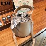 [] Women New Vintage Hai Striped Bucet Pu Leather Personity L-Match Crossbody Oulder Bag Tide 18a0347