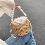 New Pearl Bag Women's New Hand-Wen Straw Bag Rattan Crossbody Oulder Bags Ins Wild Ning Clutch Bags