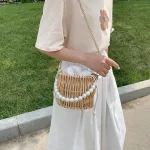 New Pearl Bag Women's New Hand-Wen Straw Bag Rattan Crossbody Oulder Bags Ins Wild Ning Clutch Bags